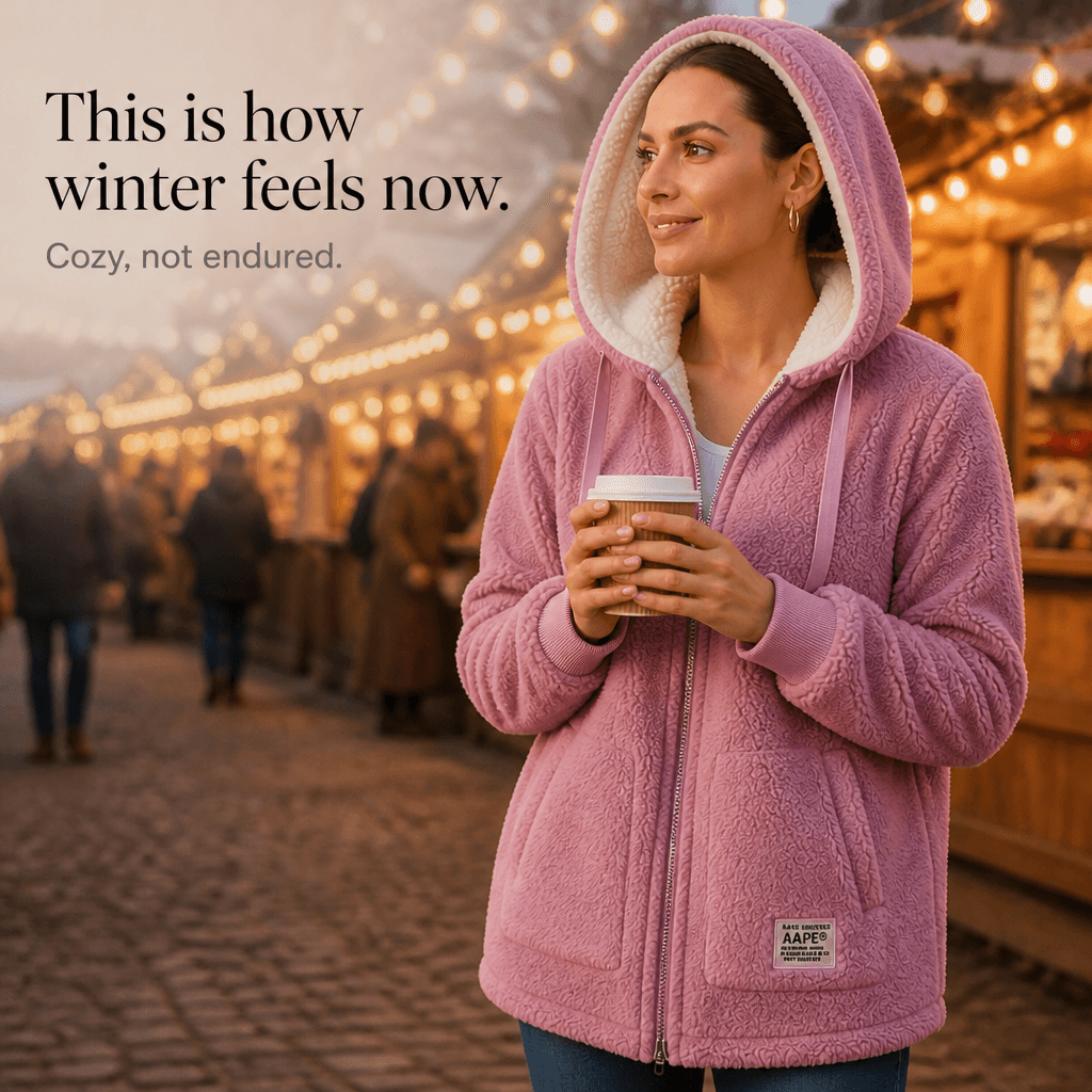 Odile Women's Hooded Fleece Teddy Coat with Zip Front
