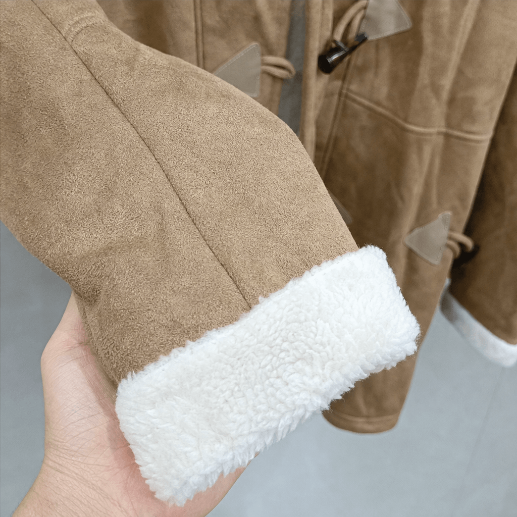 Women's Faux Shearling-Lined Hooded Duffle Coat with Hip-Length Fit