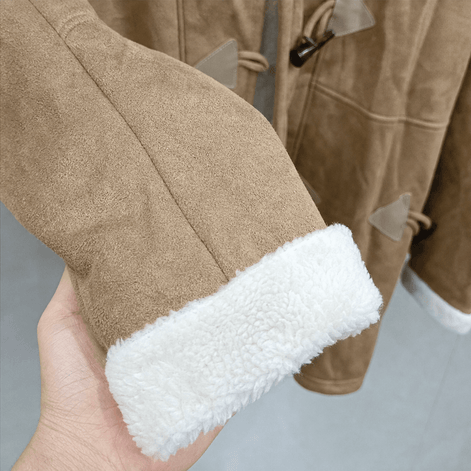 Women's Faux Shearling-Lined Hooded Duffle Coat with Hip-Length Fit