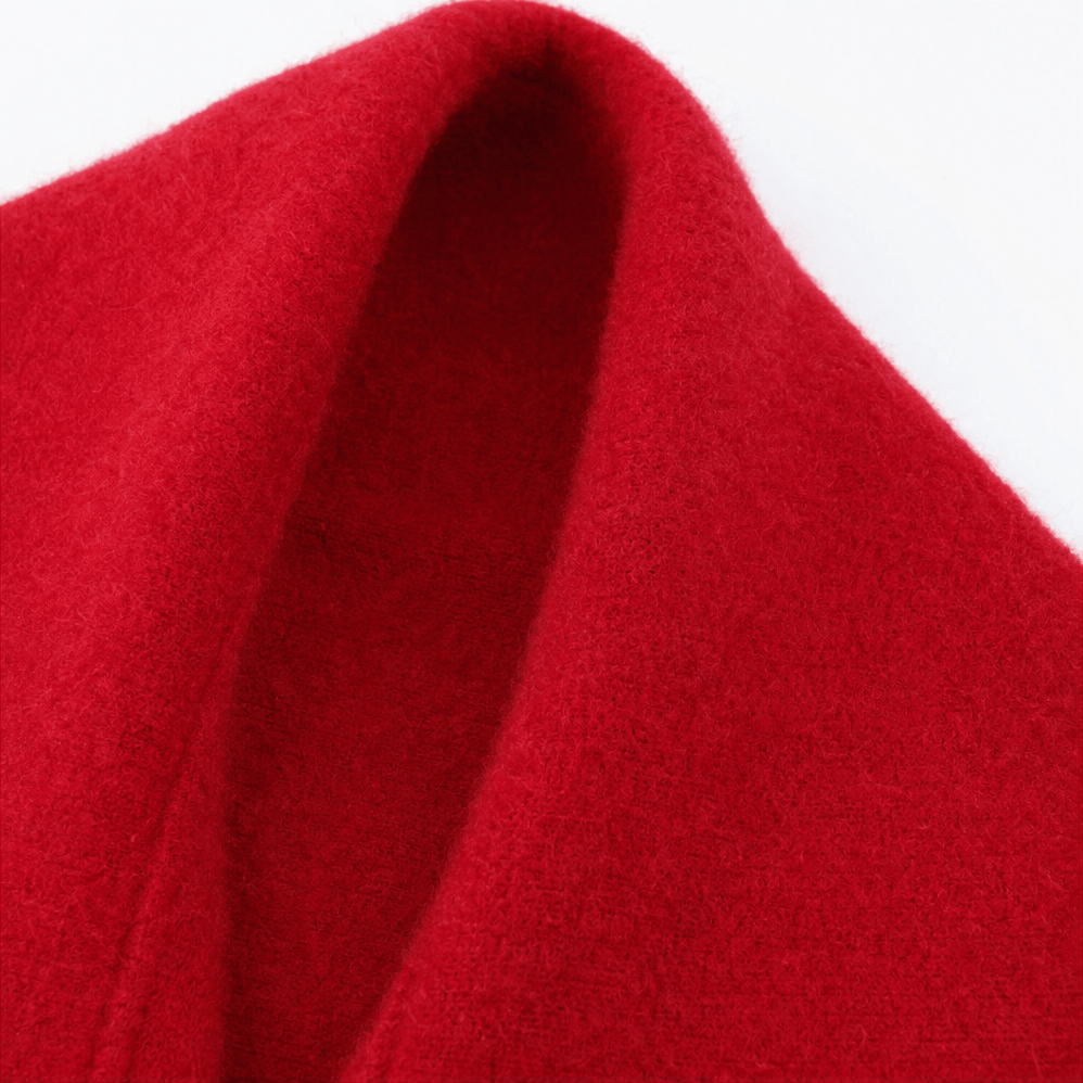 Fringe-Trim Draped Shawl Collar Open-Front Wool Winter Coat for Women