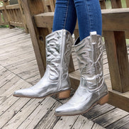 Nadia Embroidered Mid-Calf Cowboy Boots with Block Heel for Women