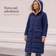 Women's Reversible Quilted Longline Winter Coat with Sherpa Trim
