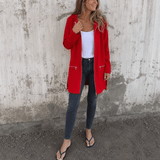 Women's Longline Hooded Zip-Up Jacket with Pockets