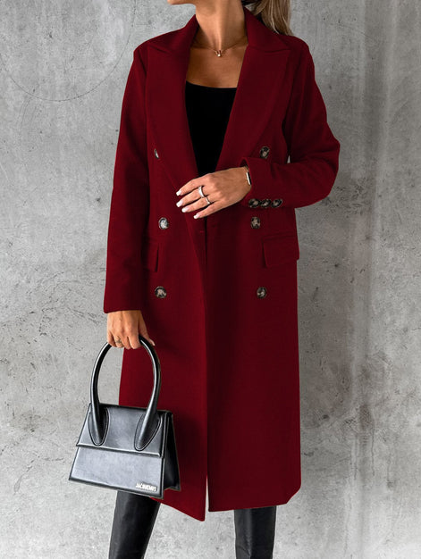 Jolie Double-Breasted Longline Women's Winter Coat with Tailored Lapels