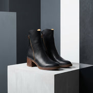 Bellora Leather Ankle Boots with Side Zipper and Stacked Block Heel