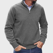 Men's Quarter-Zip Knitted Jumper with Ribbed Collar