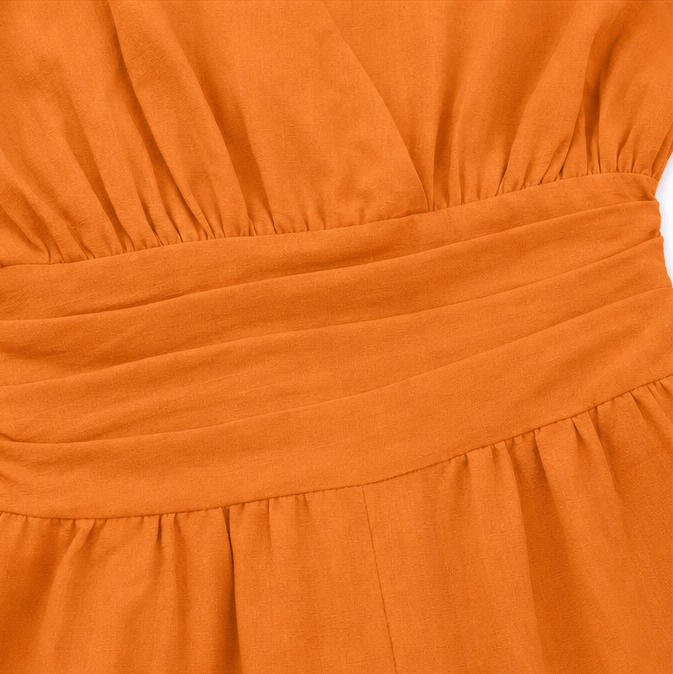 Wide Leg V-Neck Jumpsuit with Pleated Waist Sash for Women