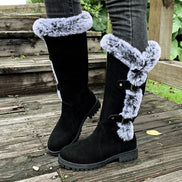 Women's Faux Suede Mid-Calf Snow Boots with Faux Fur Trim and Buckle Detail