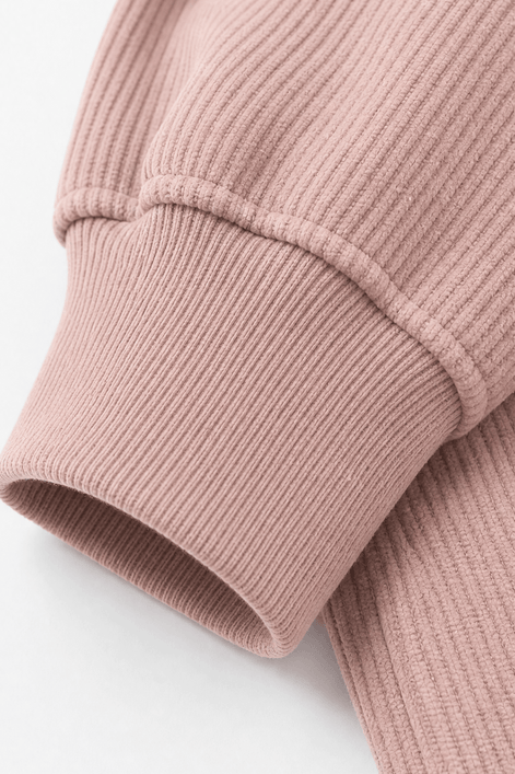 Ribbed Corduroy-Look Hoodie with Front Pocket for Women