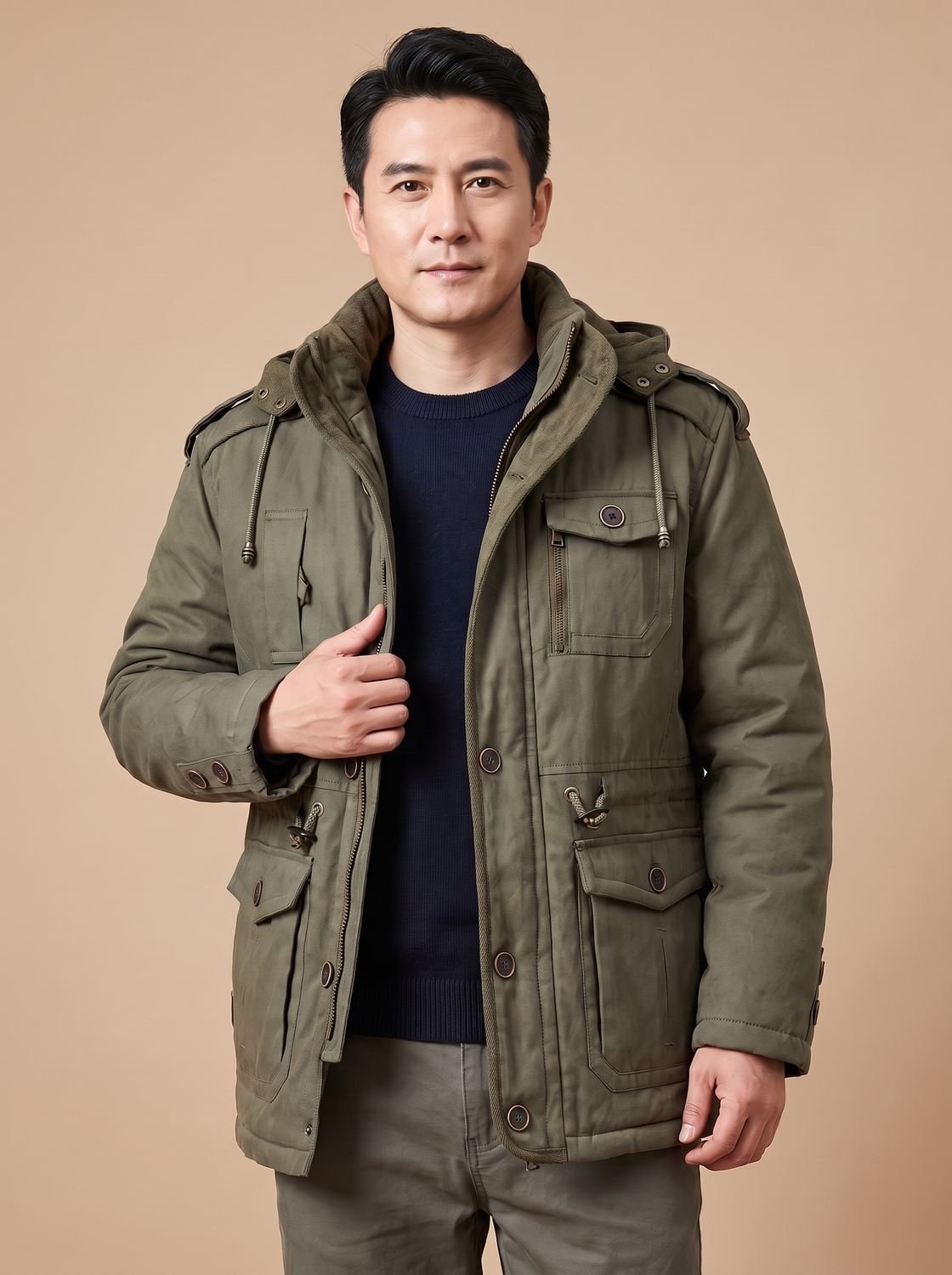 Bartholomew Hooded Multi-Pocket Padded Military Jacket for Men in Winter Parka Style
