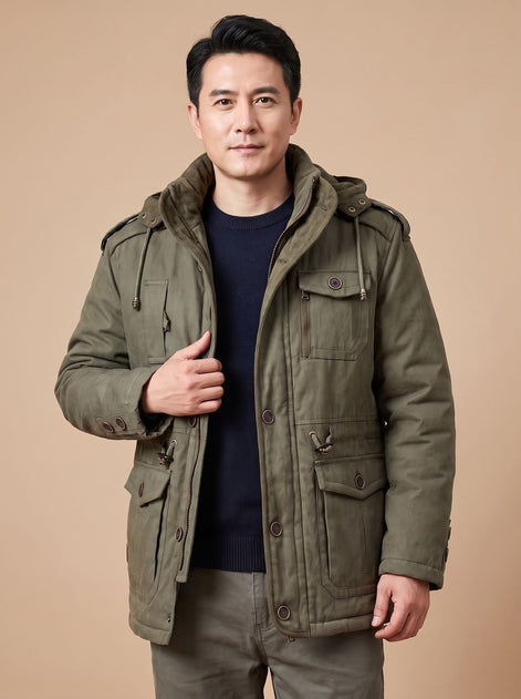 Bartholomew Hooded Multi-Pocket Padded Military Jacket for Men in Winter Parka Style