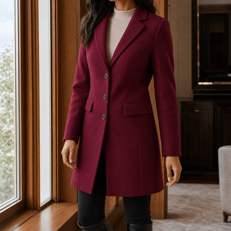 Women's Tailored Wool-Blend Winter Coat with Notched Lapels