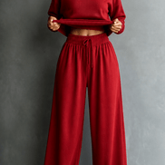 Women's Turtleneck Knitted Jumper and Wide-Leg Trousers Lounge Set