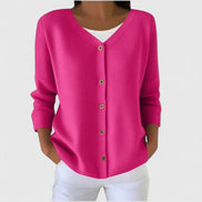 Wena Button-Front Women's Knitted Cardigan with Hooded V-Neck