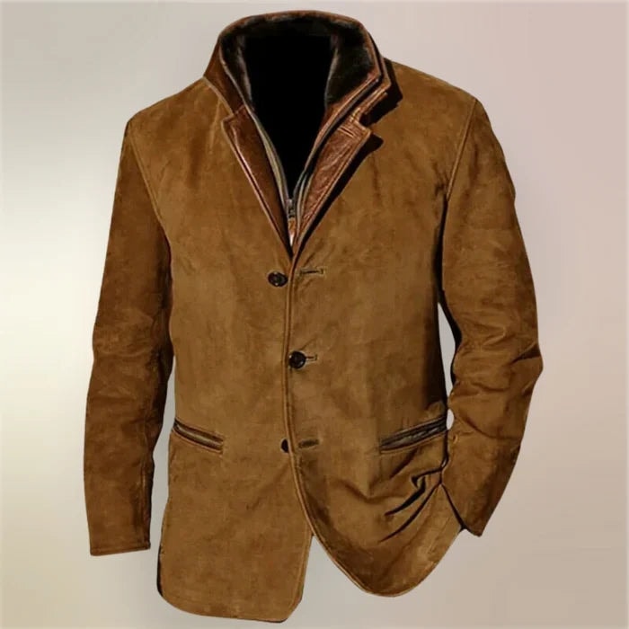Men's Suede-Look Blazer-Style Jacket with Contrast Trim Collar