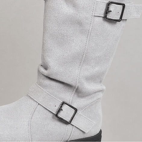 Women's Suede Winter Boots with Ribbed Cuff and Lug Sole