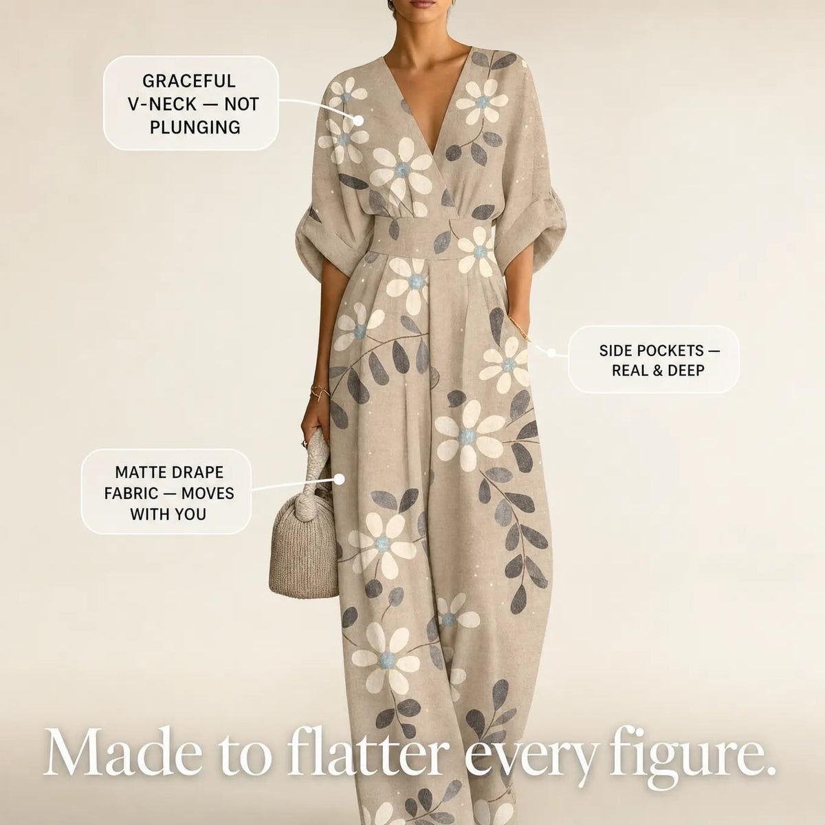 Floral Print Wide-Leg Jumpsuit with Cinched Waist and Pockets