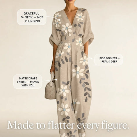 Floral Print Wide-Leg Jumpsuit with Cinched Waist and Pockets