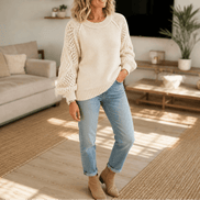 Petronella Open-Work Sleeve Cable Knit Jumper for Women
