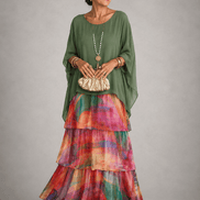Tiered Chiffon Women's Maxi Dress with Flutter Sleeves and Layered Hem