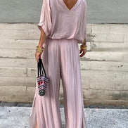 Adeline Draped Blouson Top and Wide-Leg Trouser Two Piece Set