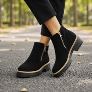 Women's Suede Chelsea Ankle Winter Boots with Chunky Heel