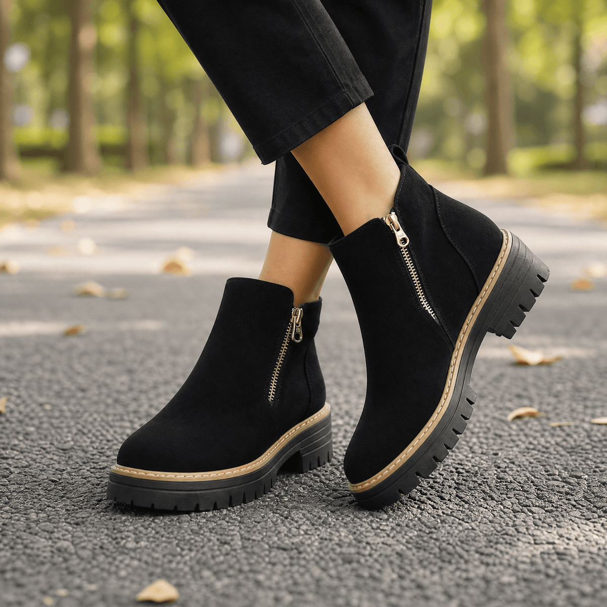 Women's Suede Chelsea Ankle Winter Boots with Chunky Heel