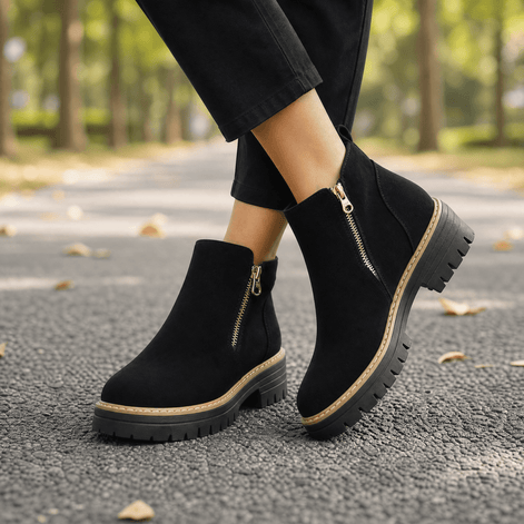 Women's Suede Chelsea Ankle Winter Boots with Chunky Heel
