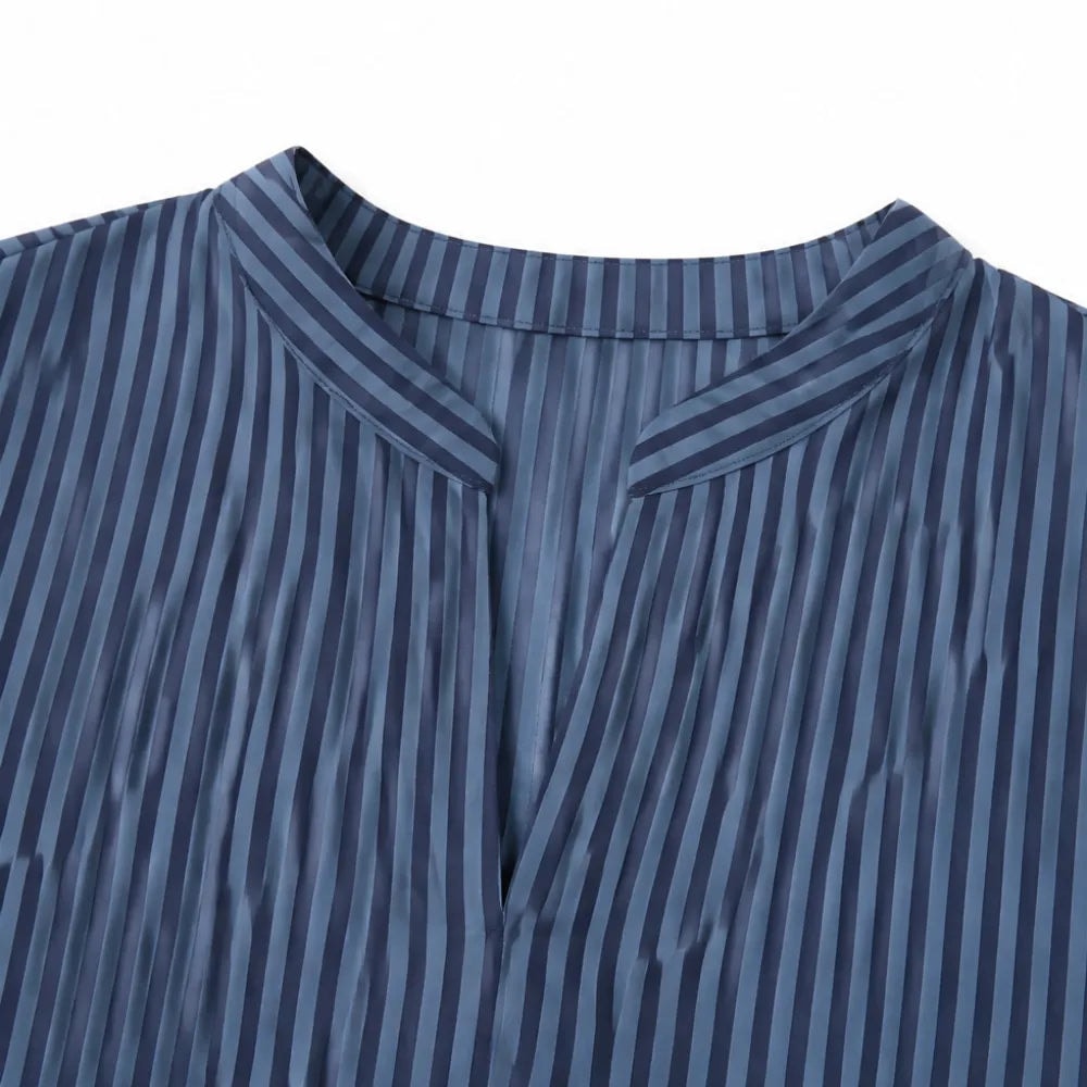 Vestara Striped V-Neck Maxi Dress with Pockets and Long Sleeves