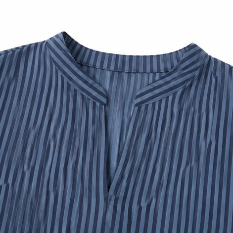 Vestara Striped V-Neck Maxi Dress with Pockets and Long Sleeves