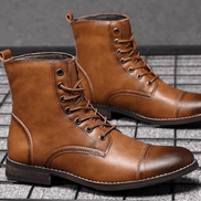 Men's Lace-Up Leather-Style Ankle Boots with Grip Outsole