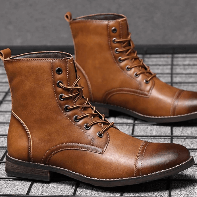 Men's Lace-Up Leather-Style Ankle Boots with Grip Outsole