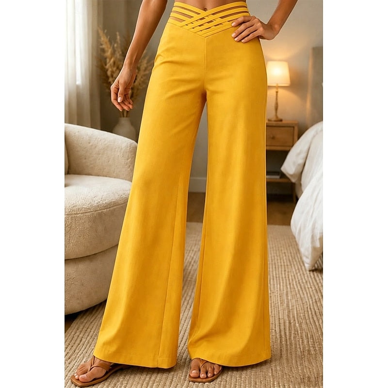 Women's High-Waisted Palazzo Pants with Crossover Waistband