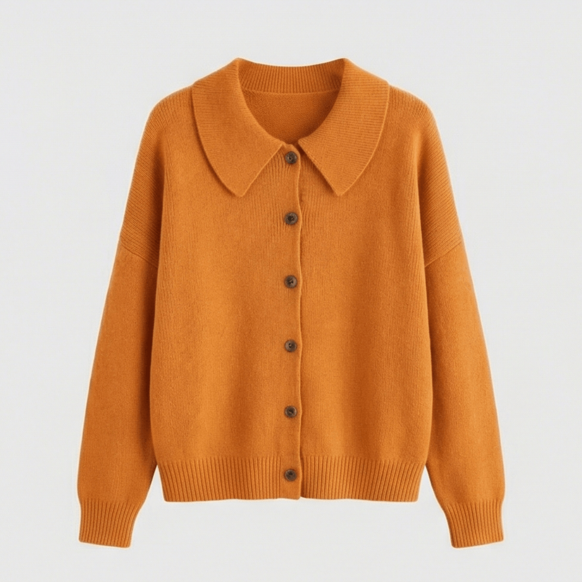 Peter Pan Collar Knitted Cardigan for Women with Ribbed Cuffs