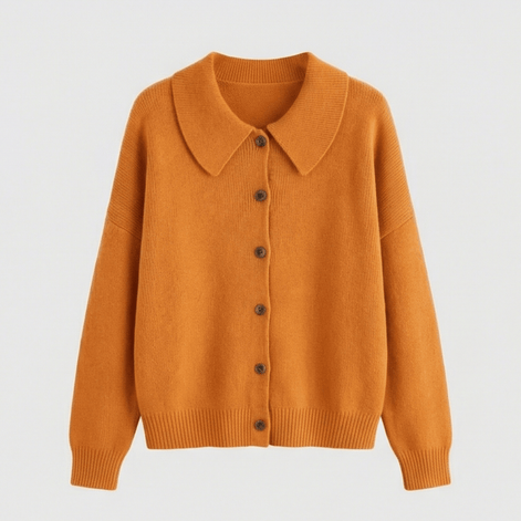 Peter Pan Collar Knitted Cardigan for Women with Ribbed Cuffs