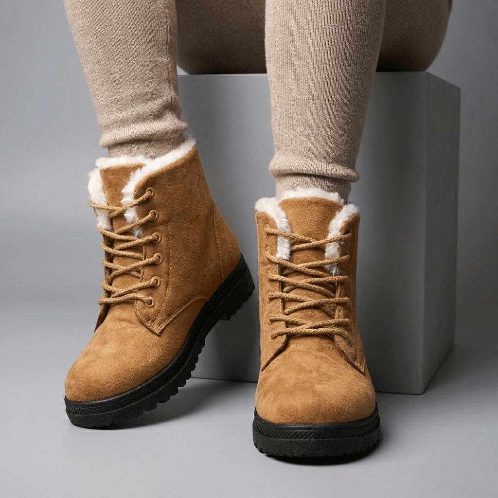 Amelia Women's Faux Suede Lace-Up Ankle Boots with Faux Fur Lining