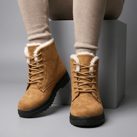 Amelia Women's Faux Suede Lace-Up Ankle Boots with Faux Fur Lining